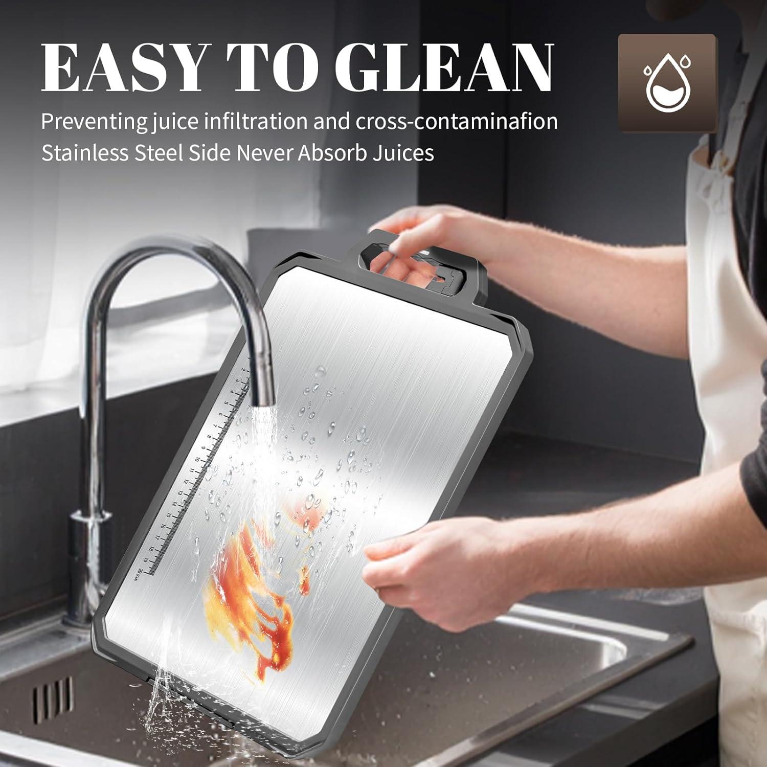 Tabla de Cortar Doble Cara IGOYE Acero Inoxidable 43.6x30.5 cm