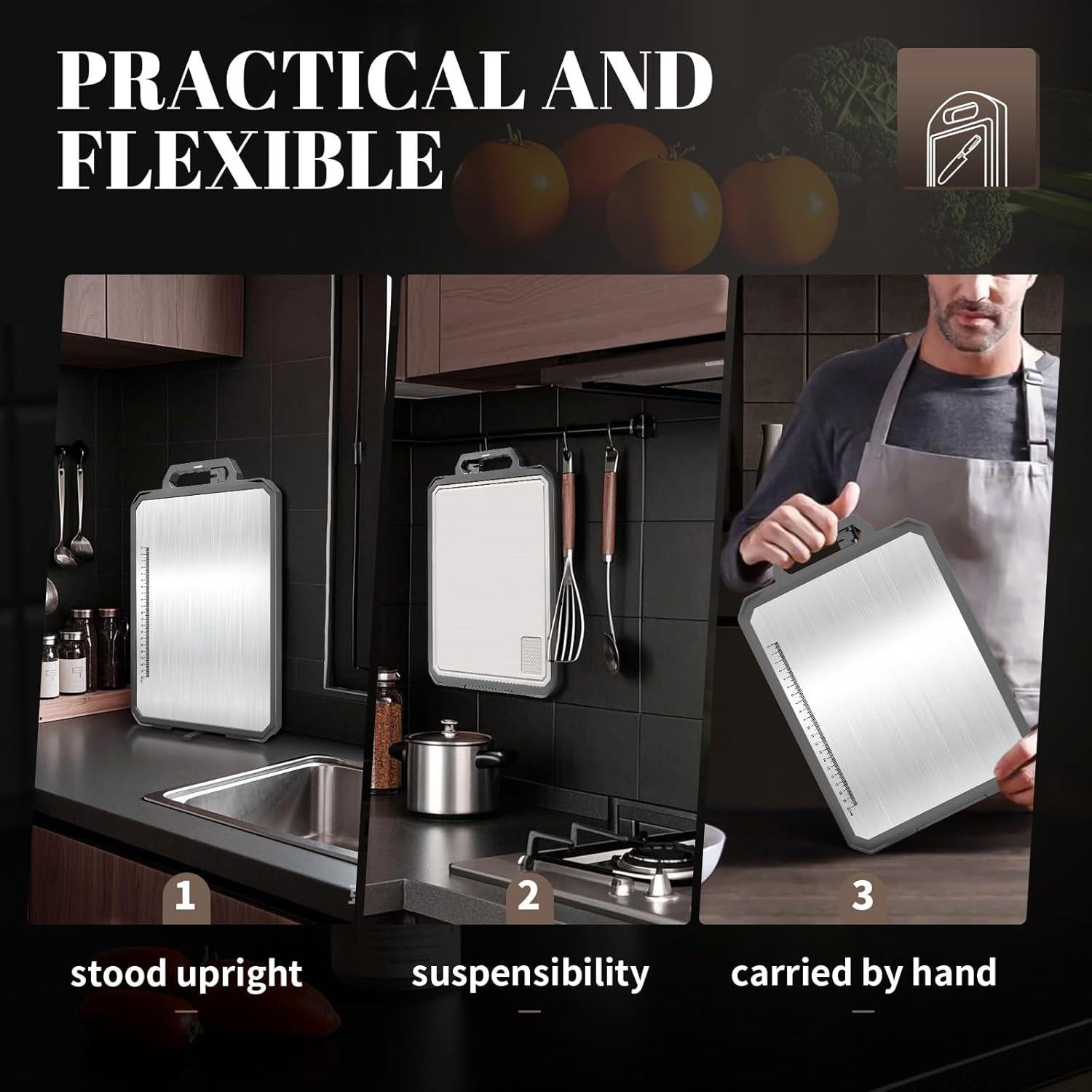 Tabla de Cortar Doble Cara IGOYE Acero Inoxidable 43.6x30.5 cm