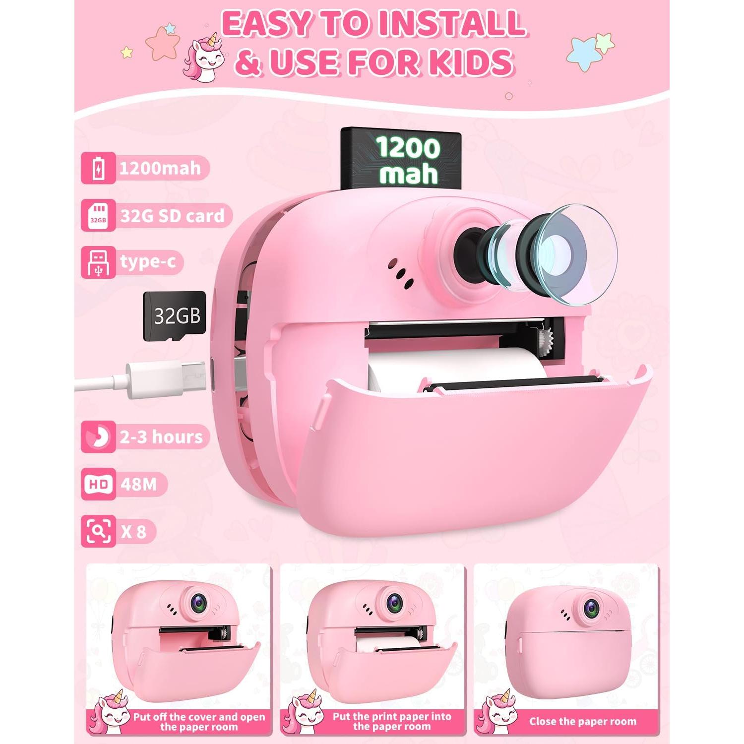 Cámara Instantánea OZMI X5D Rosa 48MP 1080P para Niños