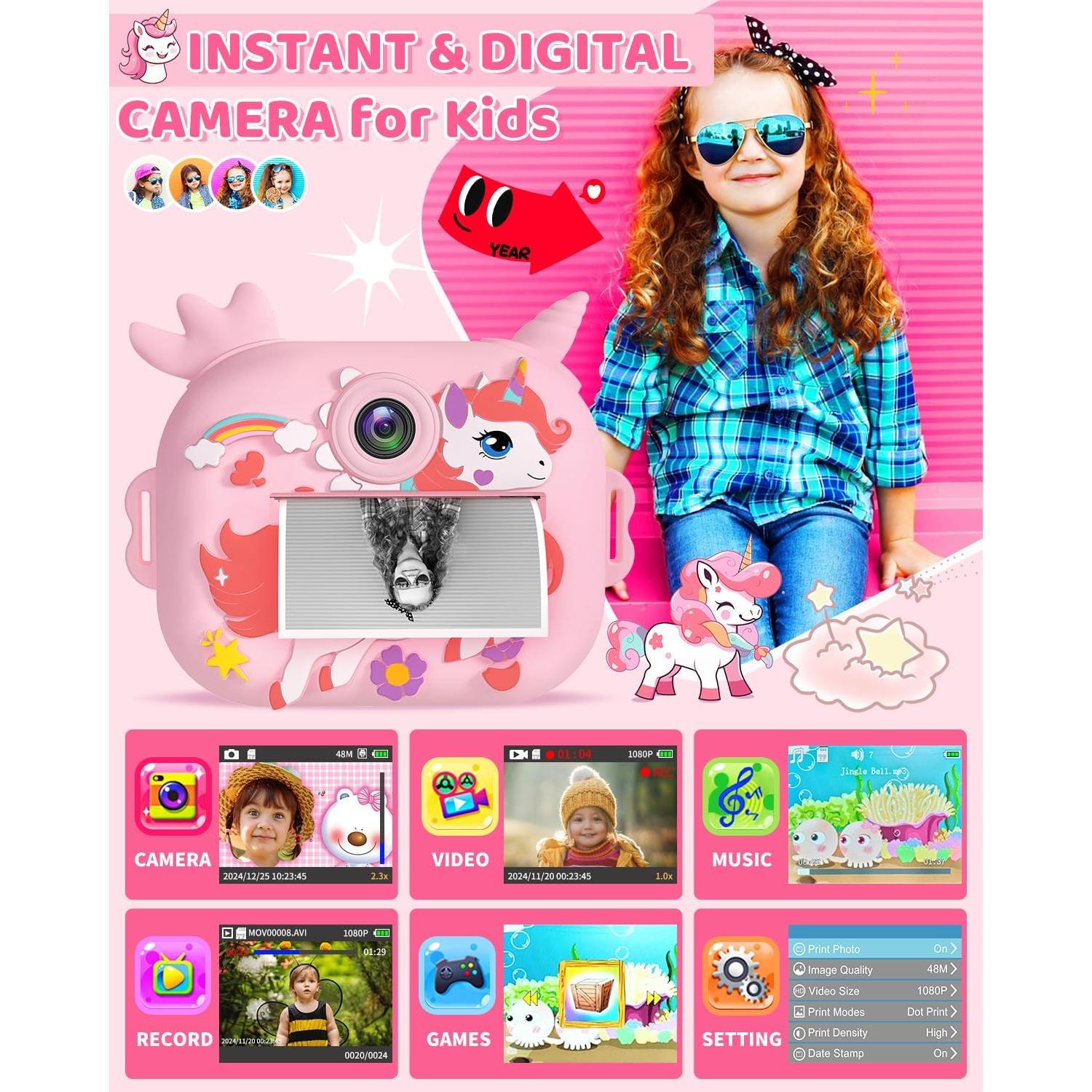 Cámara Instantánea OZMI X5D Rosa 48MP 1080P para Niños