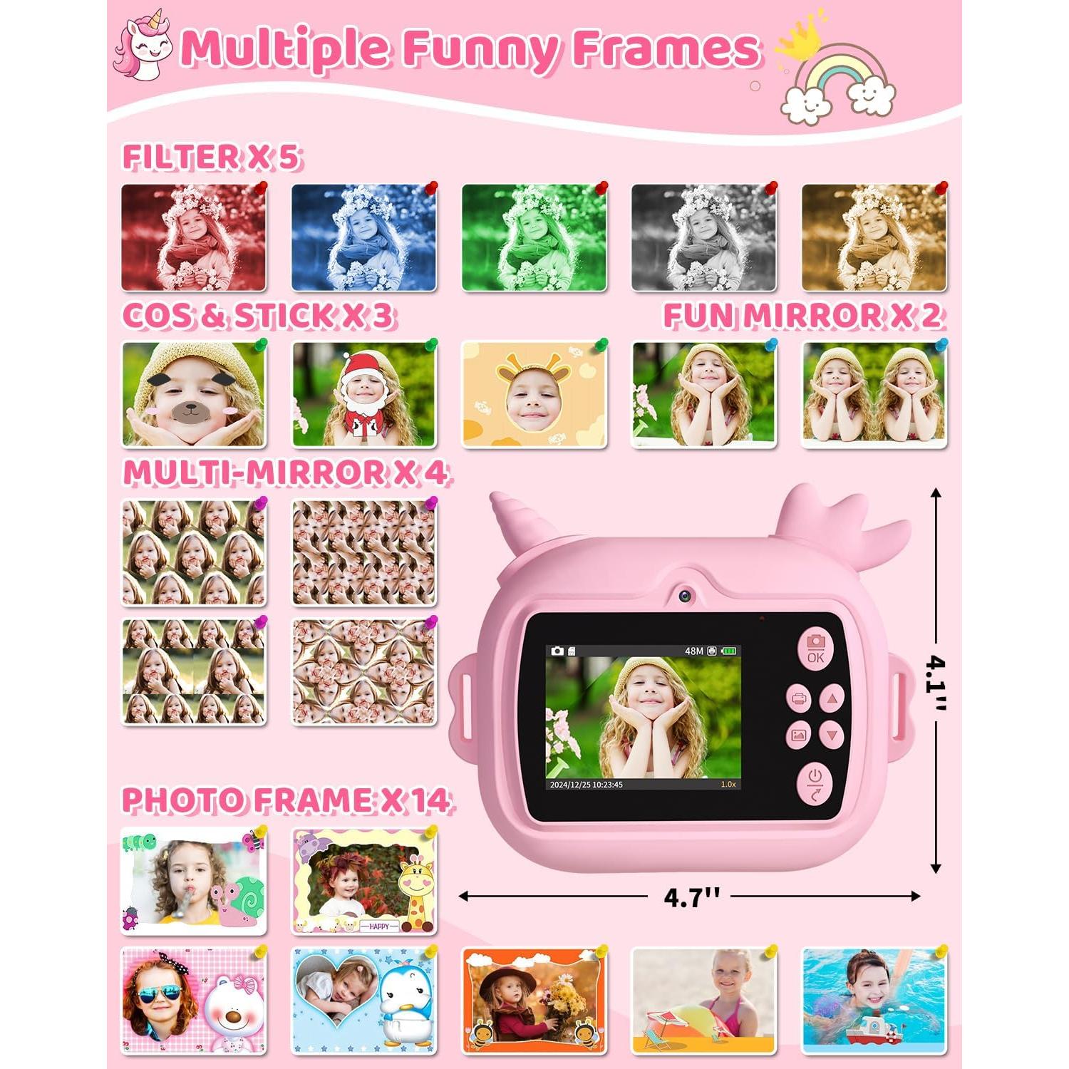 Cámara Instantánea OZMI X5D Rosa 48MP 1080P para Niños