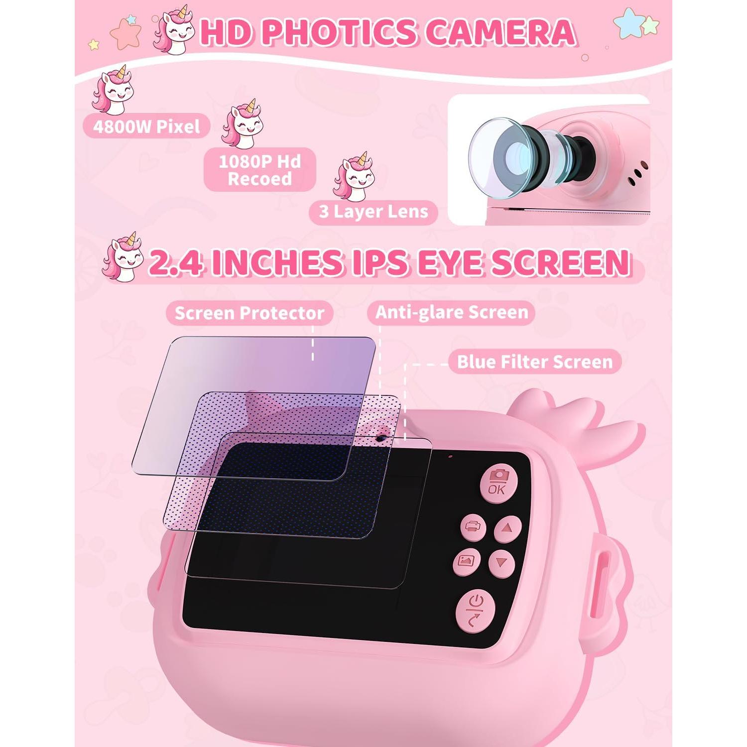 Cámara Instantánea OZMI X5D Rosa 48MP 1080P para Niños
