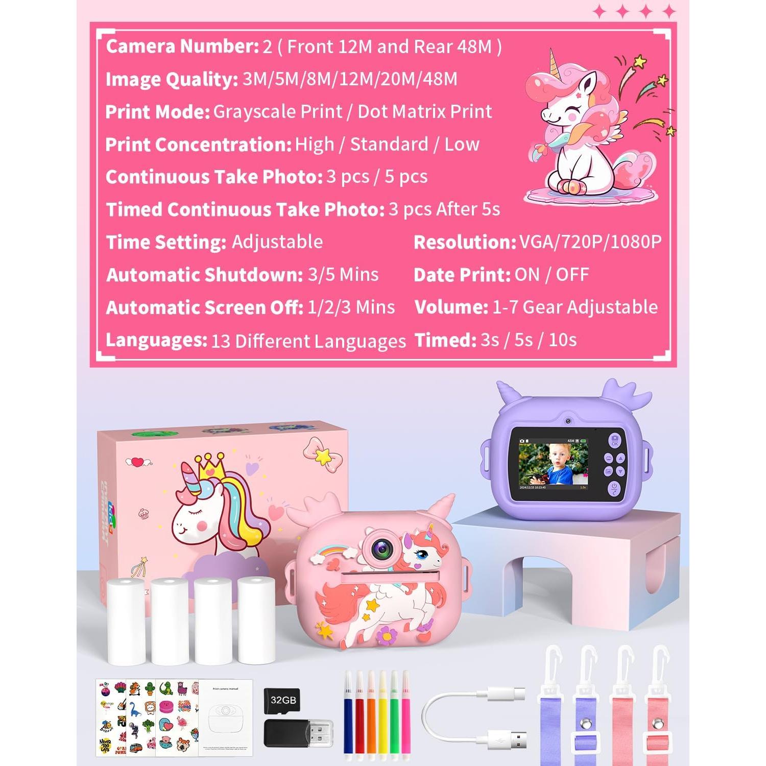 Cámara Instantánea OZMI X5D Rosa 48MP 1080P para Niños