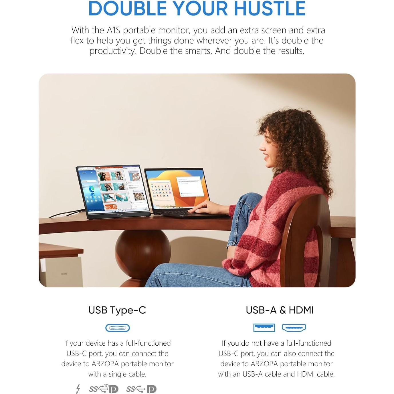 Monitor Portátil ARZOPA A1S 14" FHD 1080P Delgado y Ligero