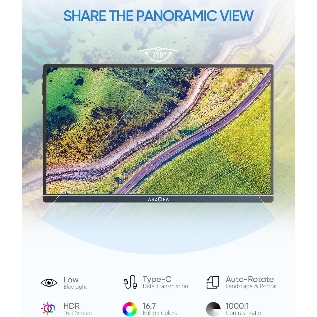 Monitor Portátil ARZOPA A1S 14" FHD 1080P Delgado y Ligero