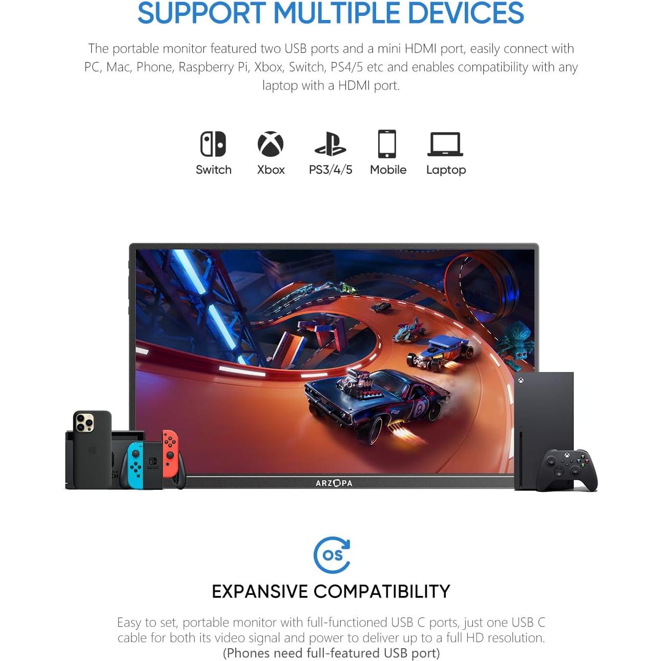 Monitor Portátil ARZOPA A1S 14" FHD 1080P Delgado y Ligero