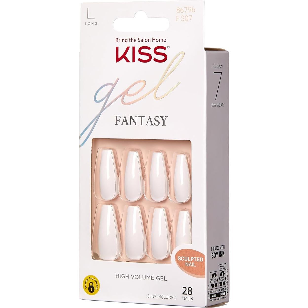 KISS Uñas Postizas Gel Fantasy Blancas Largas - Paquete de 2