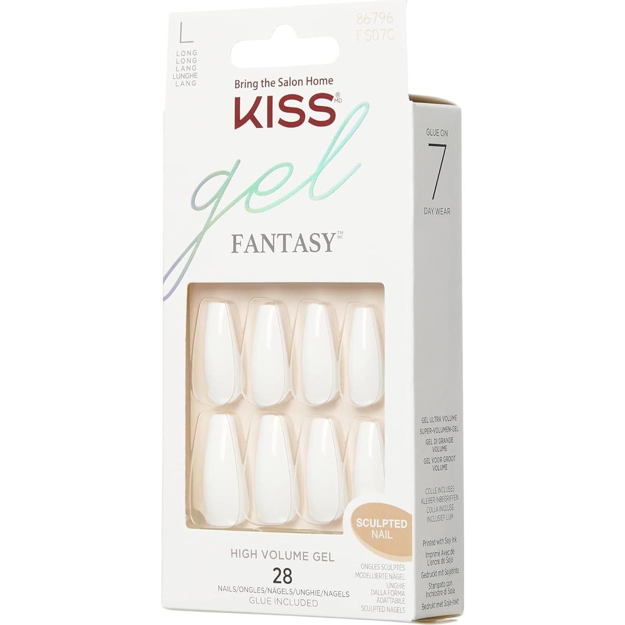 KISS Uñas Postizas Gel Fantasy Blancas Largas - Paquete de 2