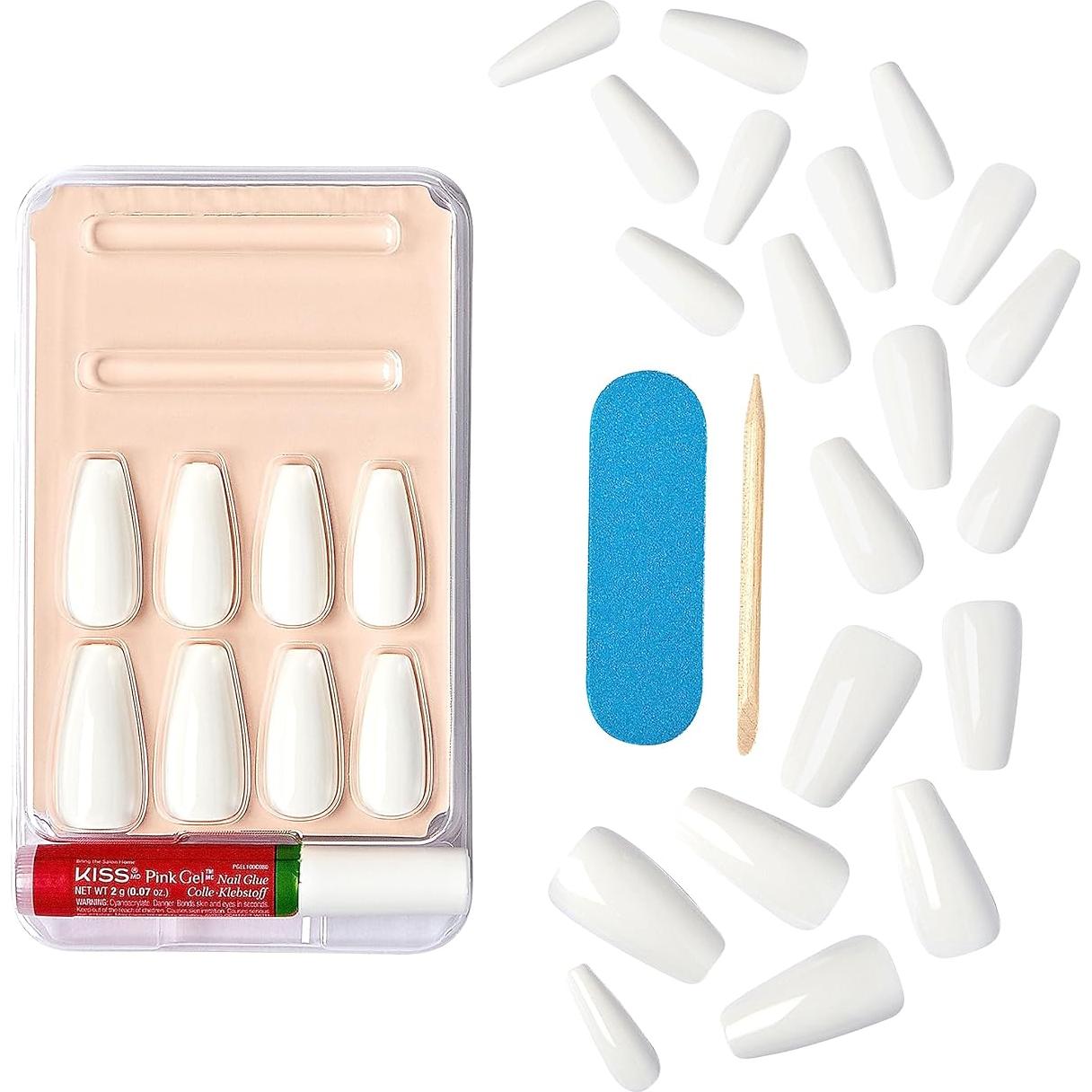 KISS Uñas Postizas Gel Fantasy Blancas Largas - Paquete de 2