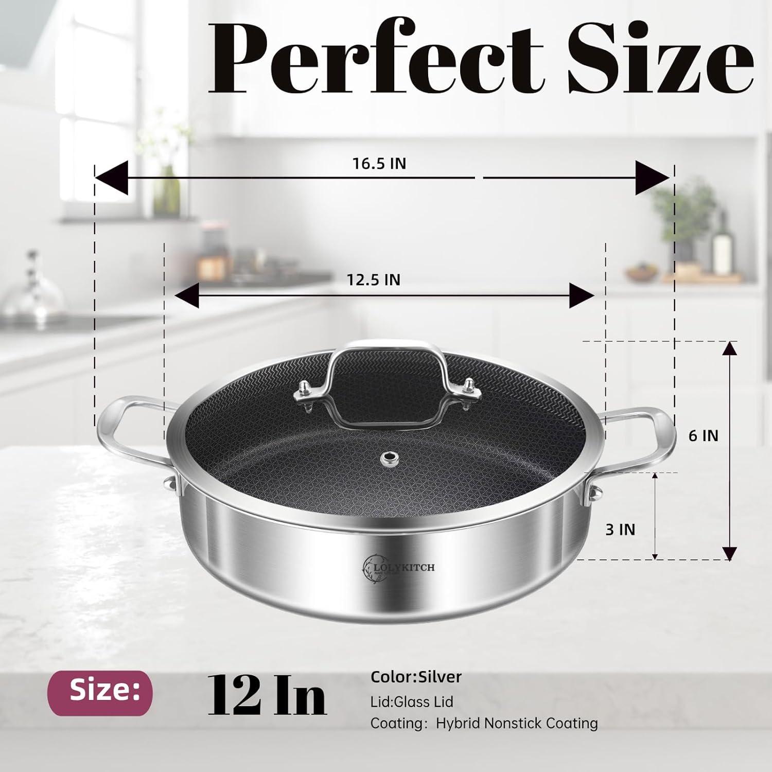 Sartén Profunda de Acero Inoxidable 6QT Lolykitch con Tapa