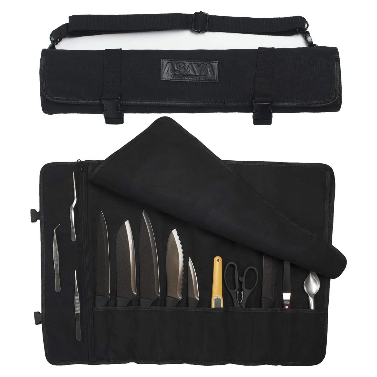 Funda de Cuchillos Asaya de Lona Negra - 10 Espacios