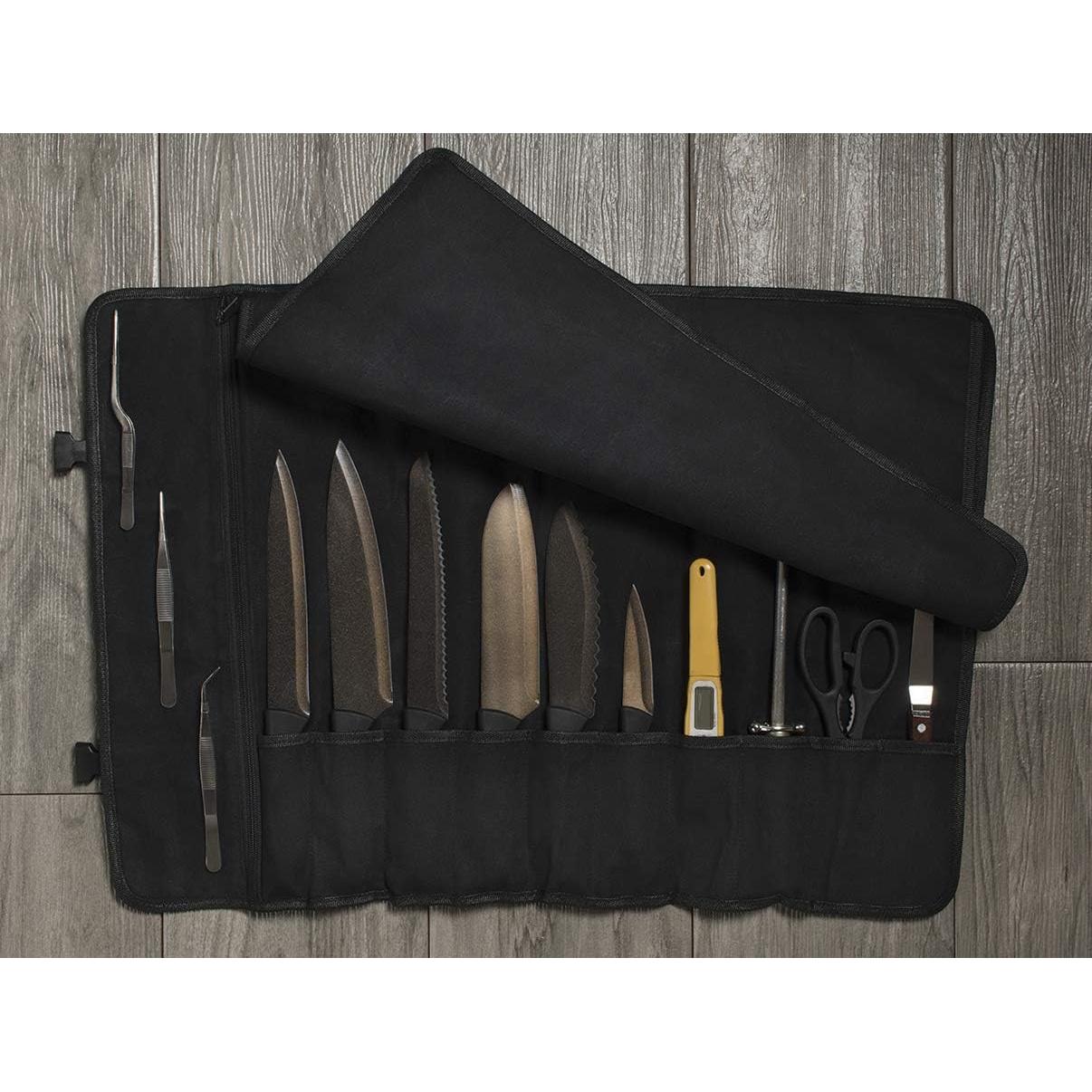 Funda de Cuchillos Asaya de Lona Negra - 10 Espacios