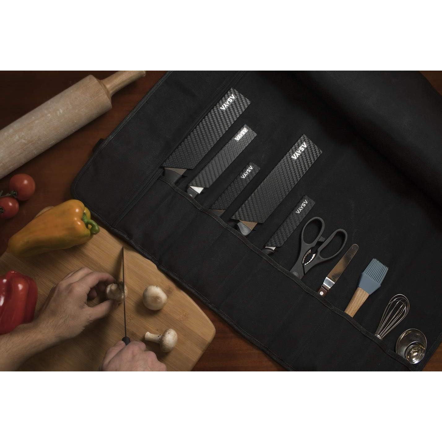 Funda de Cuchillos Asaya de Lona Negra - 10 Espacios