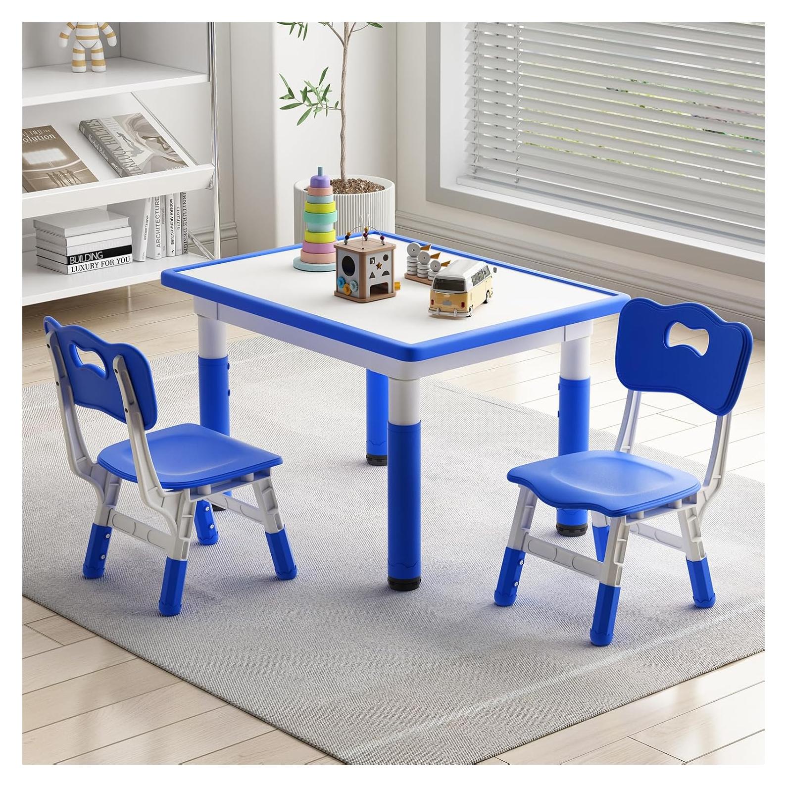 Conjunto Mesa y 2 Sillas Ajustables Ybaiwana Azul 80x60 cm