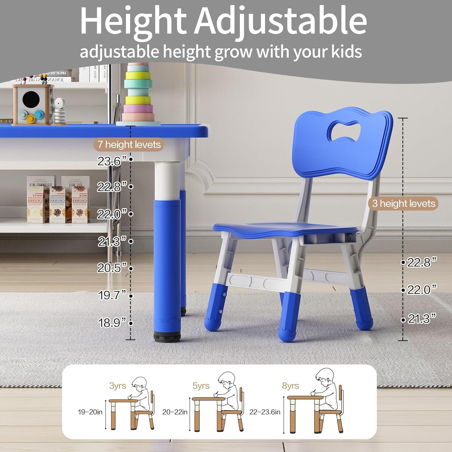 Conjunto Mesa y 2 Sillas Ajustables Ybaiwana Azul 80x60 cm