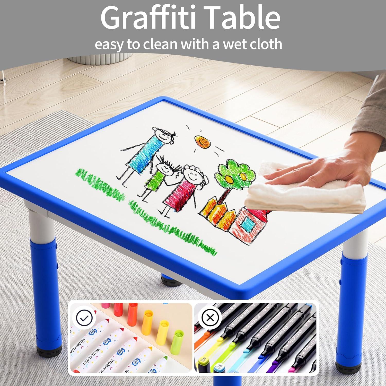 Conjunto Mesa y 2 Sillas Ajustables Ybaiwana Azul 80x60 cm