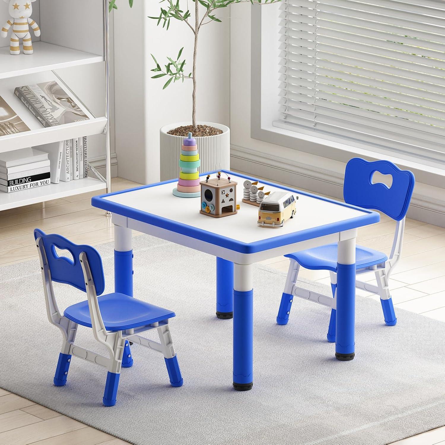 Conjunto Mesa y 2 Sillas Ajustables Ybaiwana Azul 80x60 cm