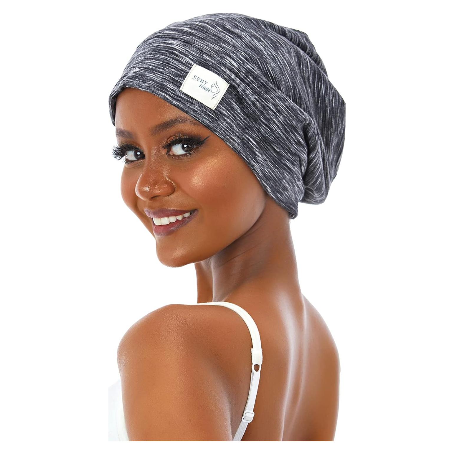 Bonete Forrado de Satén Sedoso para Mujeres - Gorro de Sueño Ajustable Negro