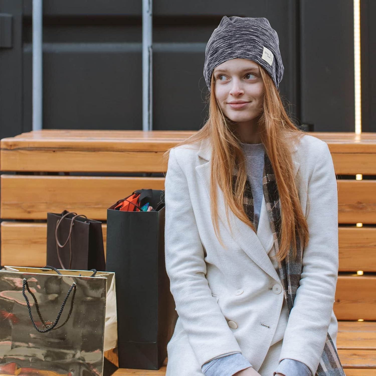 Bonete Forrado de Satén Sedoso para Mujeres - Gorro de Sueño Ajustable Negro