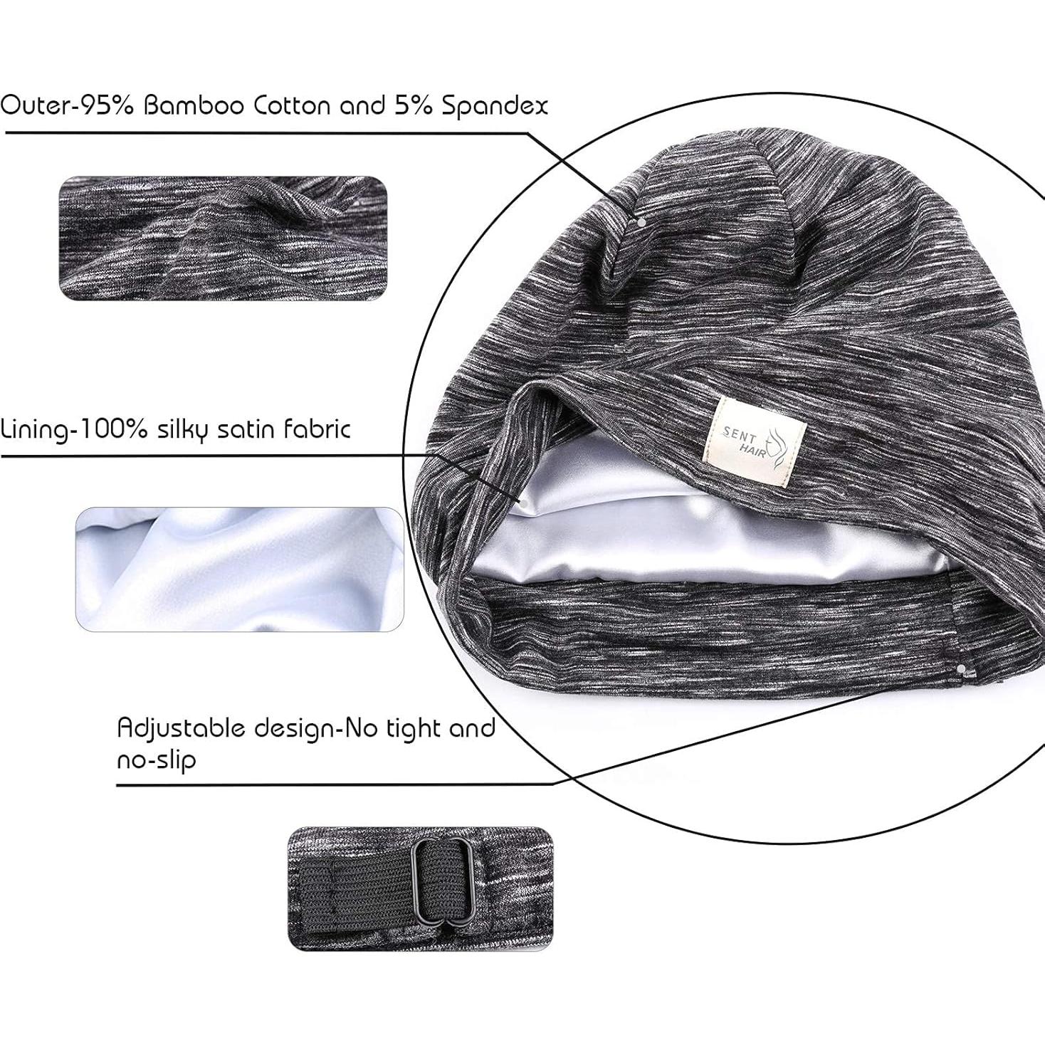 Bonete Forrado de Satén Sedoso para Mujeres - Gorro de Sueño Ajustable Negro