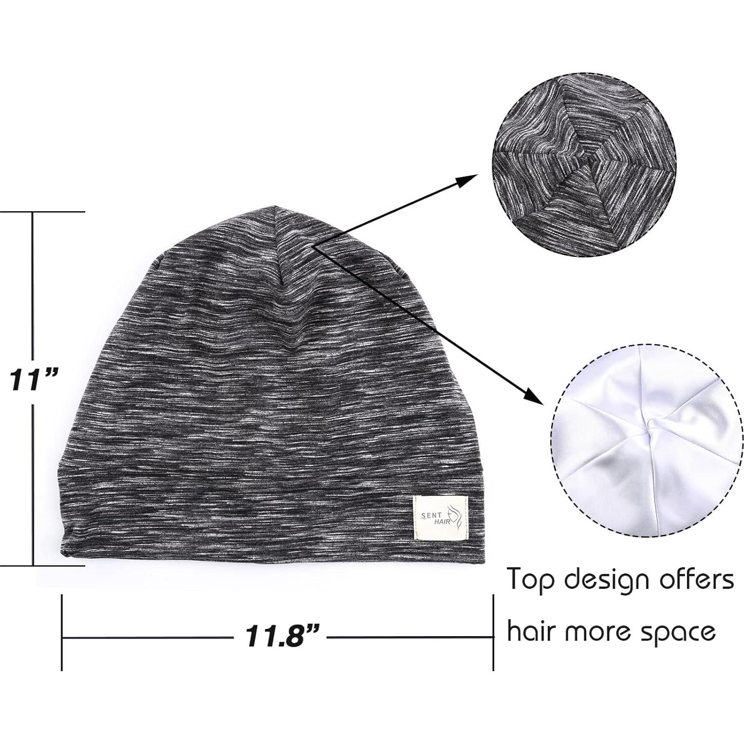 Bonete Forrado de Satén Sedoso para Mujeres - Gorro de Sueño Ajustable Negro