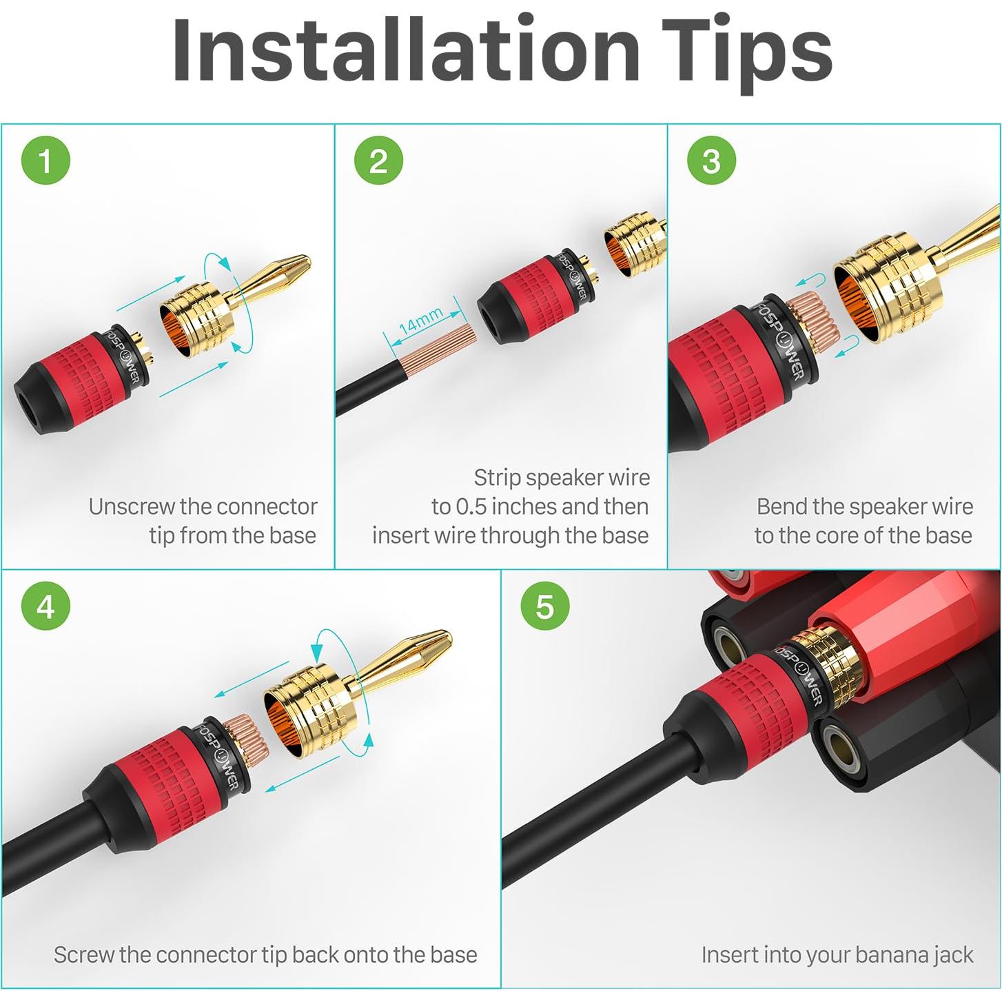 Conectores de Banana FosPower 12 Pares Chapados en Oro