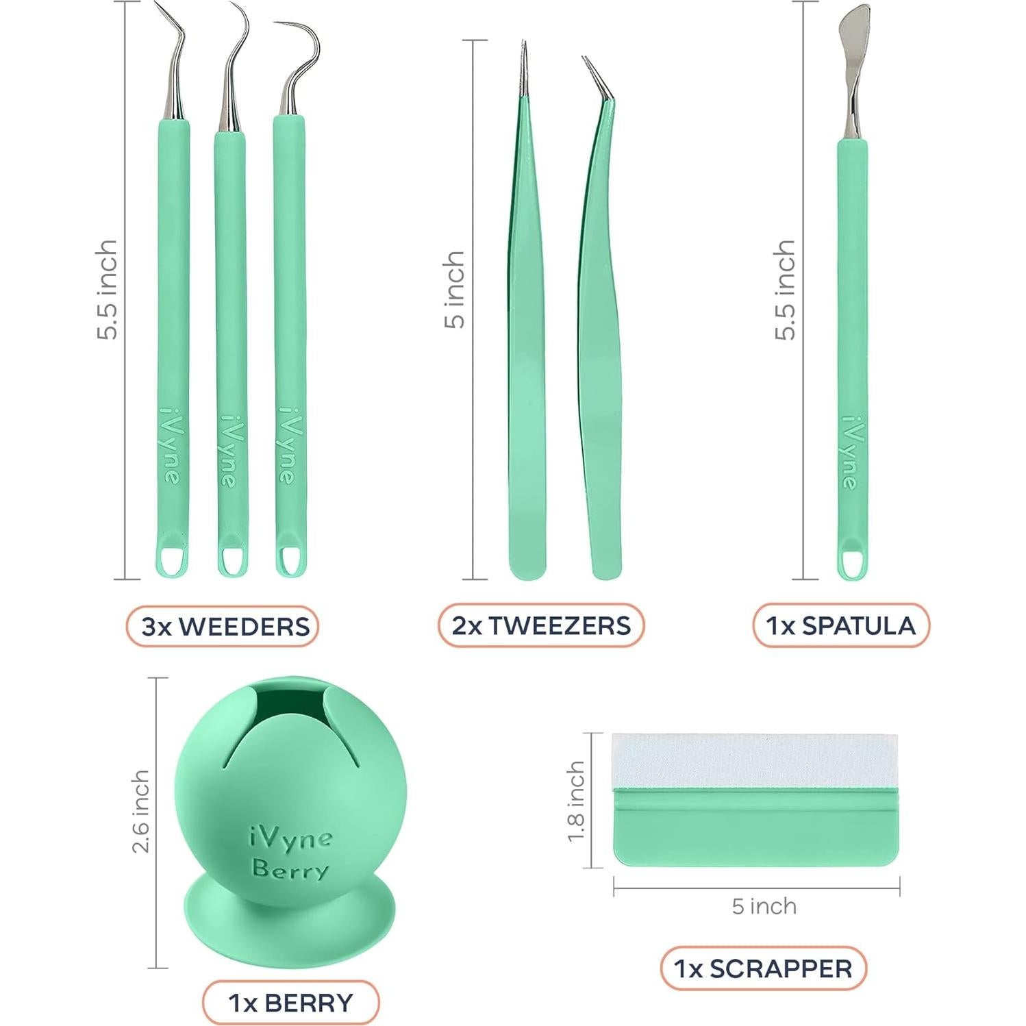 Kit de Herramientas de Deshierbe iVyne 8 Piezas Verde Berry