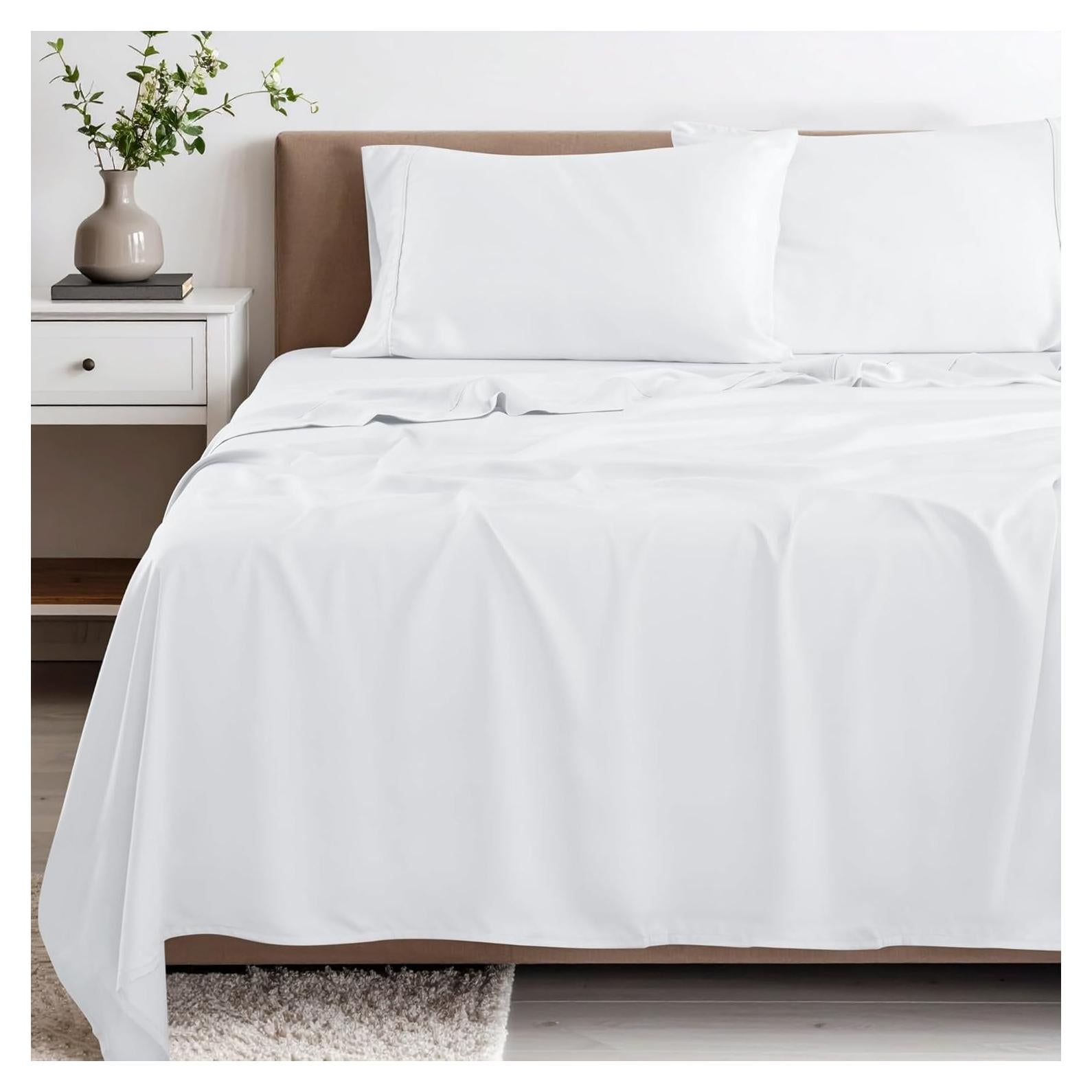 Juego de Sábanas Individual 300 Hilos Rayón de Bambú Superior Blanco
