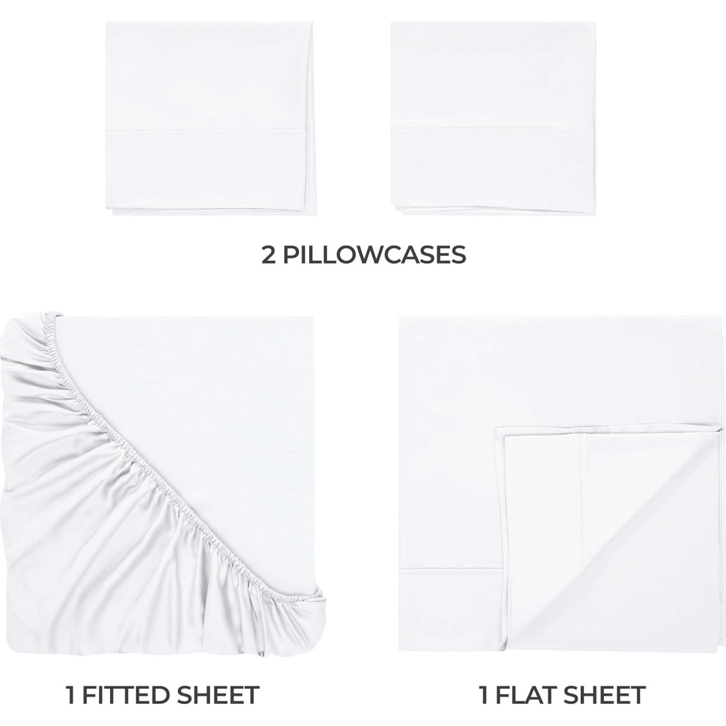 Juego de Sábanas Individual 300 Hilos Rayón de Bambú Superior Blanco