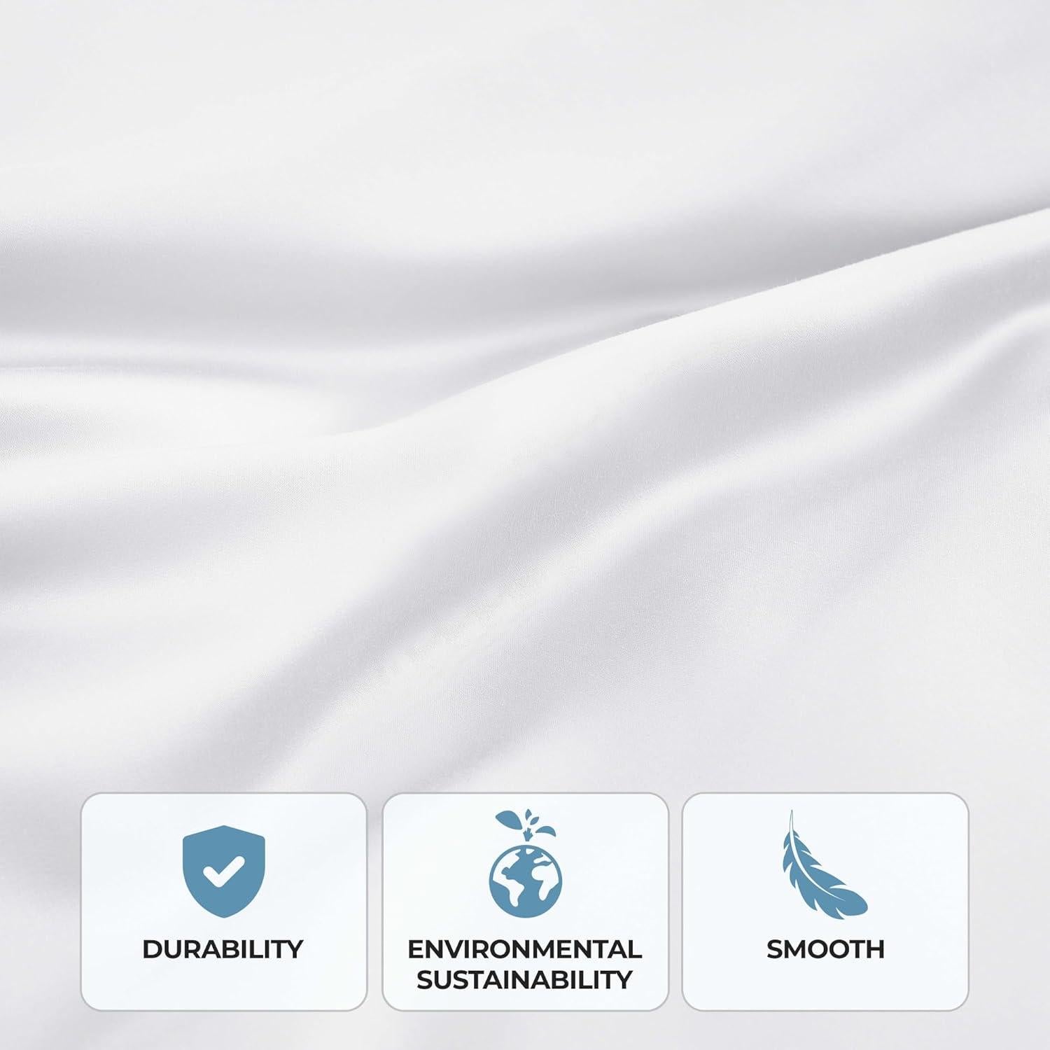 Juego de Sábanas Individual 300 Hilos Rayón de Bambú Superior Blanco