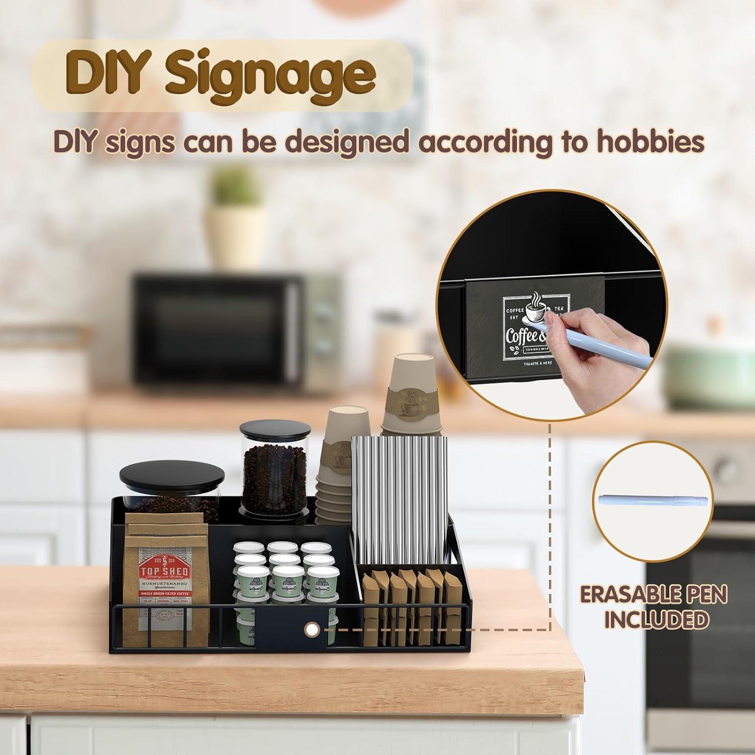 Organizador de Estación de Café LWSFF de Metal Negro 29x20cm