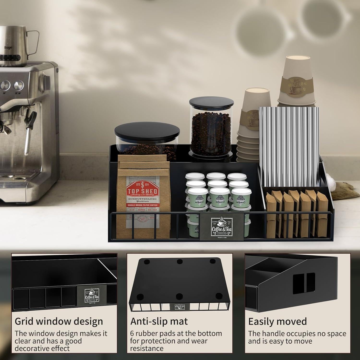 Organizador de Estación de Café LWSFF de Metal Negro 29x20cm