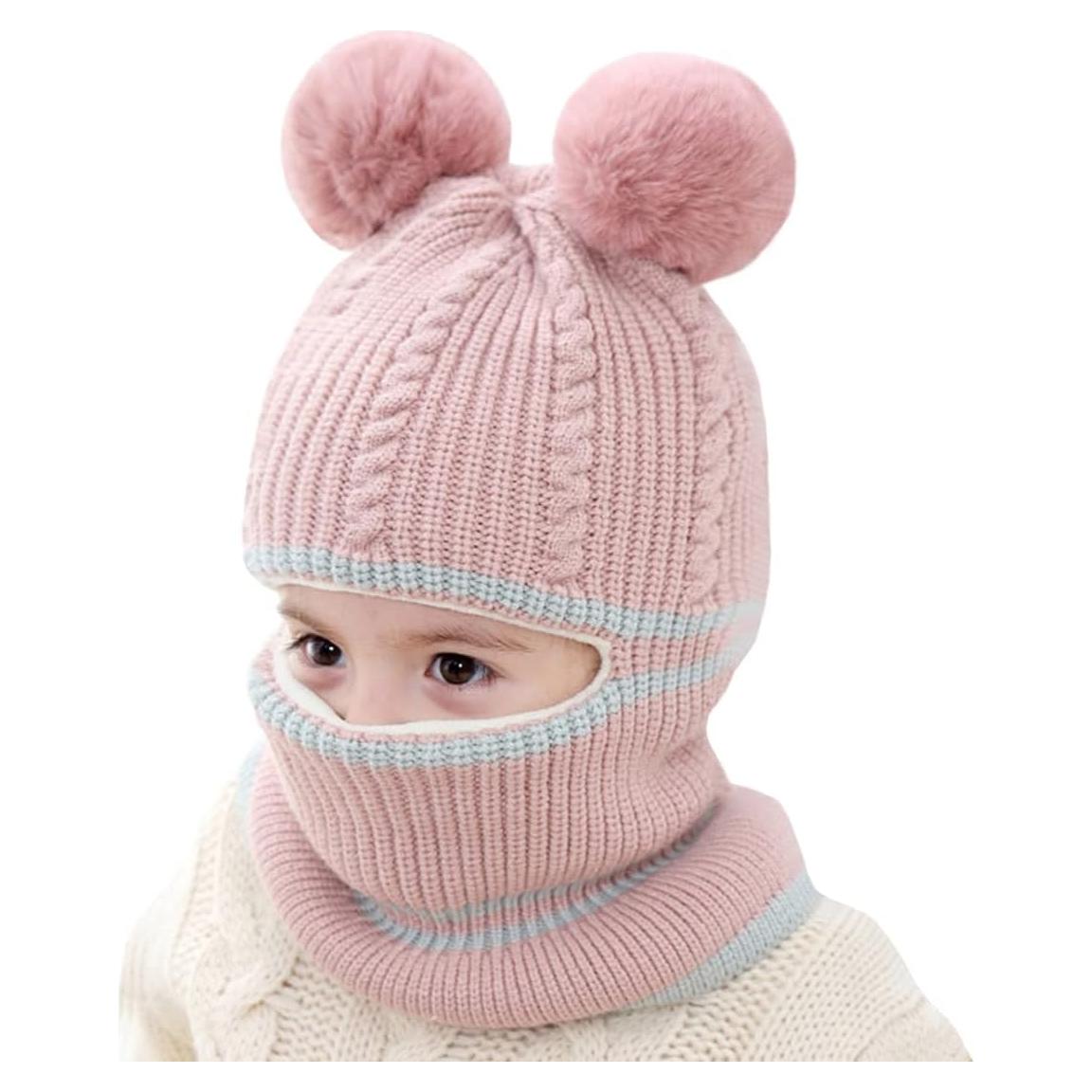 Gorro de Invierno 2 en 1 para Niños Pequeños Rosa Oso