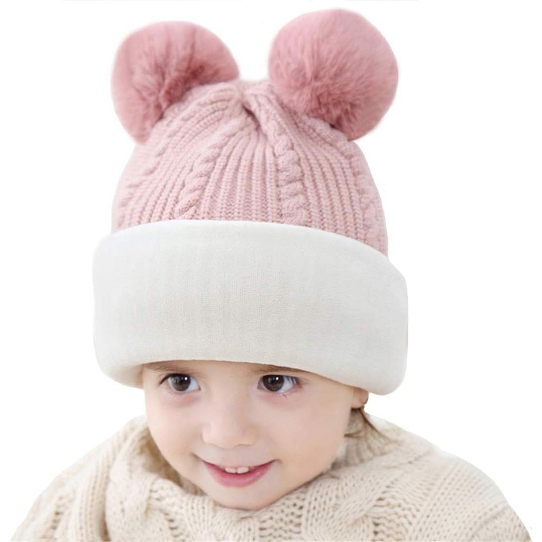 Gorro de Invierno 2 en 1 para Niños Pequeños Rosa Oso