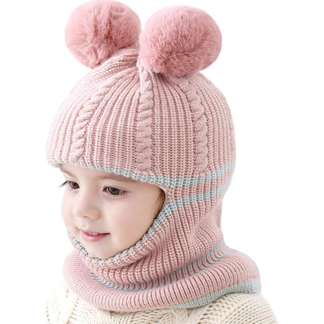 Gorro de Invierno 2 en 1 para Niños Pequeños Rosa Oso