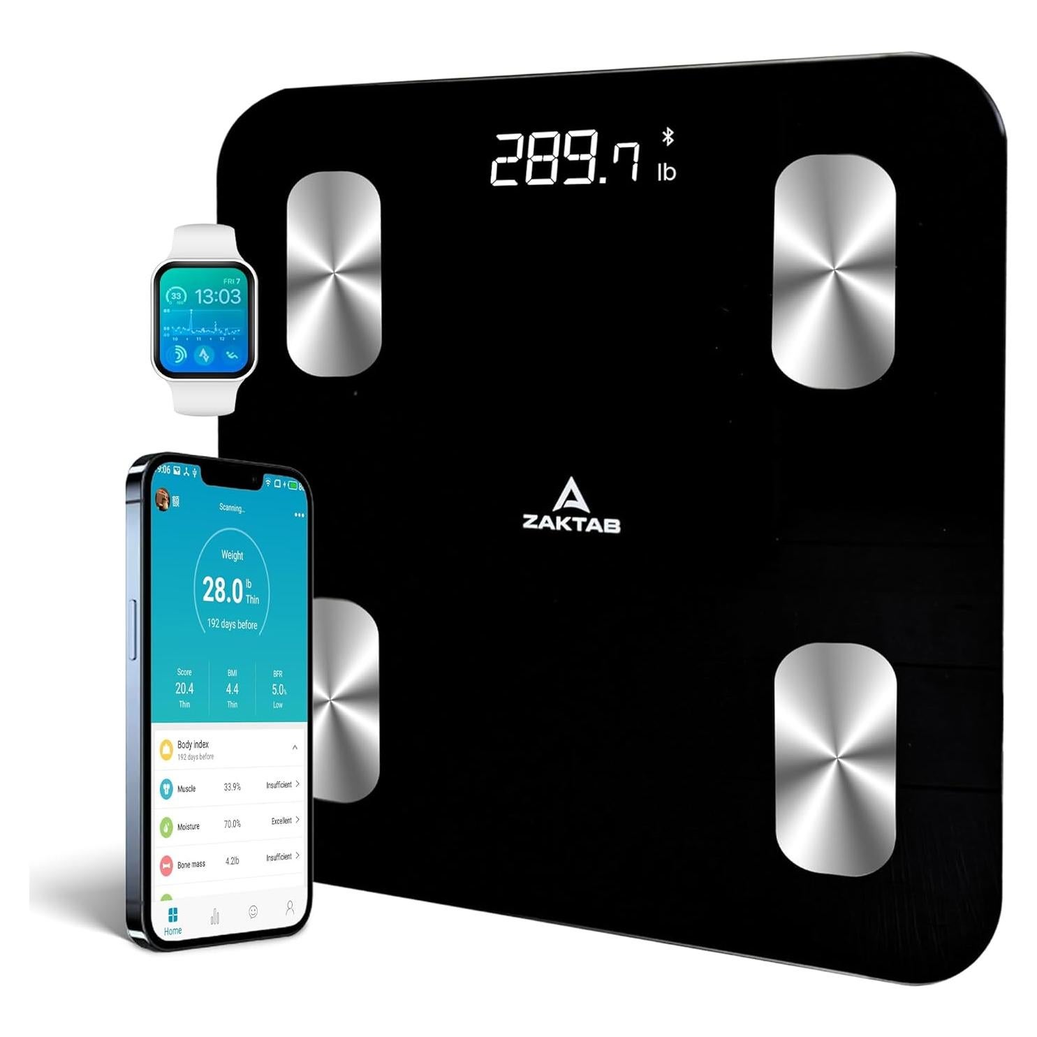 Báscula Digital ZAKTAB 180 kg con Análisis Corporal Bluetooth