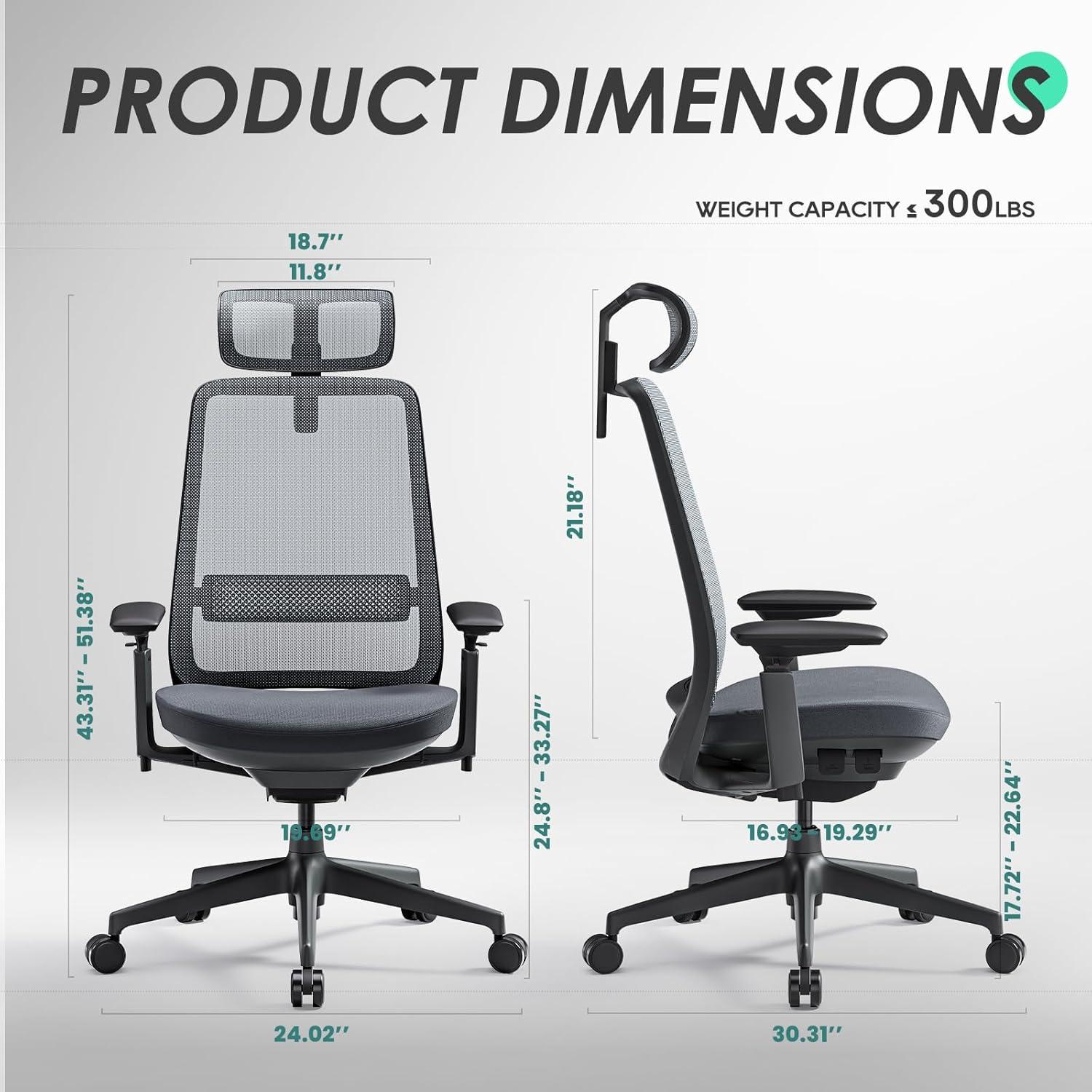 Silla de Oficina Ergonómica COLAMY MK con Soporte Lumbar y Reposacabezas Ajustable