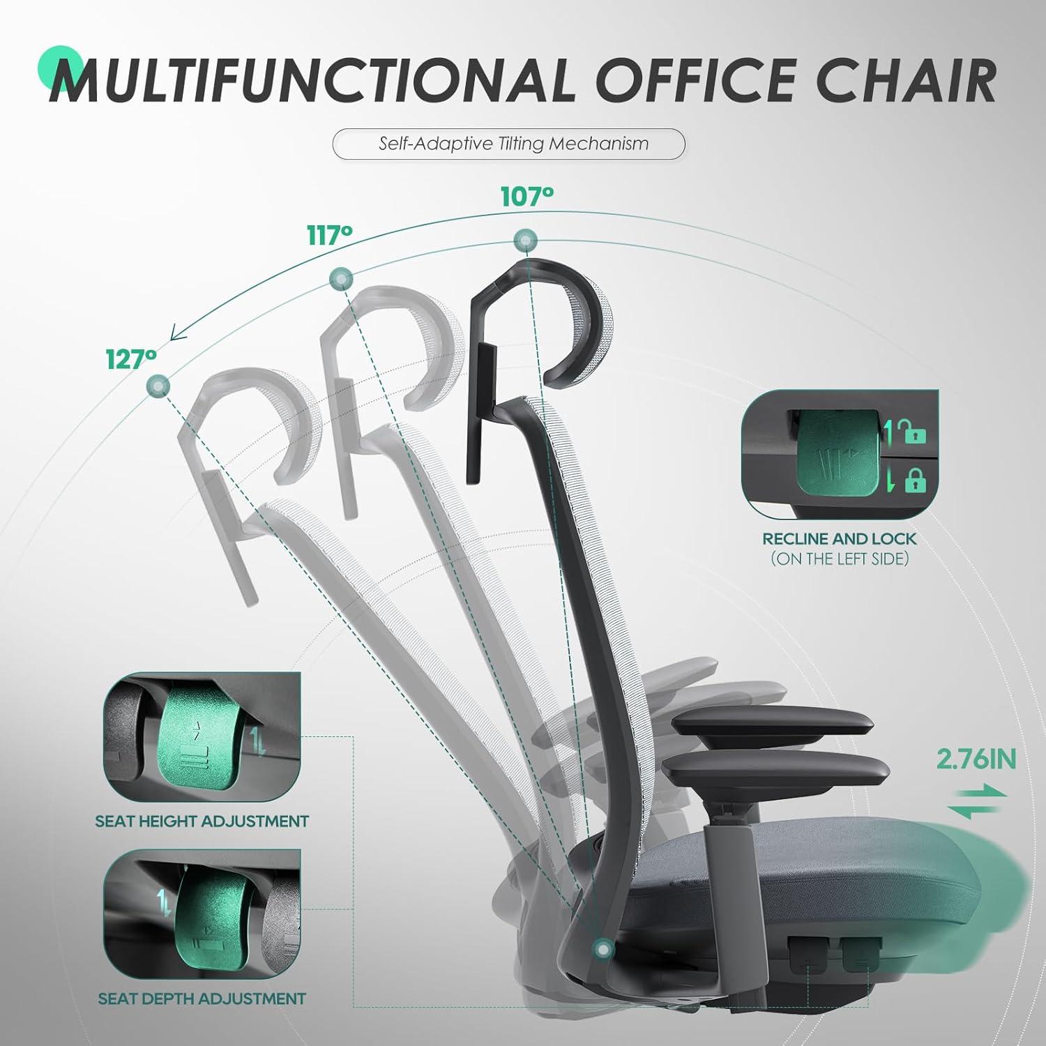 Silla de Oficina Ergonómica COLAMY MK con Soporte Lumbar y Reposacabezas Ajustable