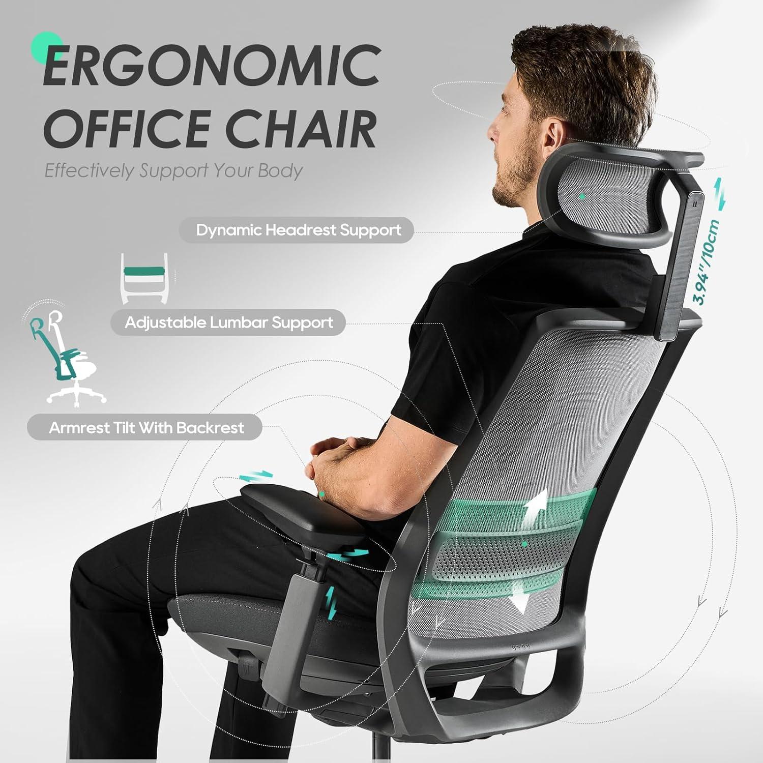 Silla de Oficina Ergonómica COLAMY MK con Soporte Lumbar y Reposacabezas Ajustable