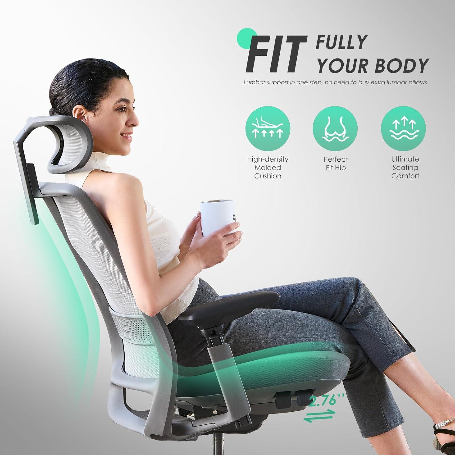 Silla de Oficina Ergonómica COLAMY MK con Soporte Lumbar y Reposacabezas Ajustable