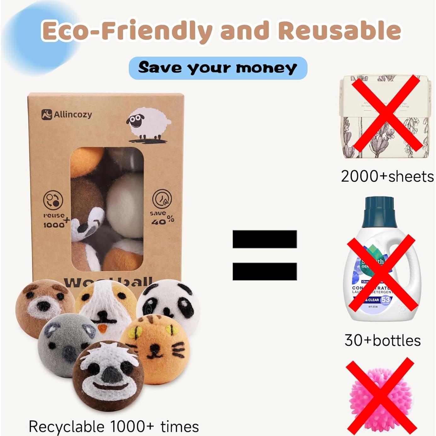 Bolas de Secadora de Lana Reutilizables AllinCozy - 6 Unidades