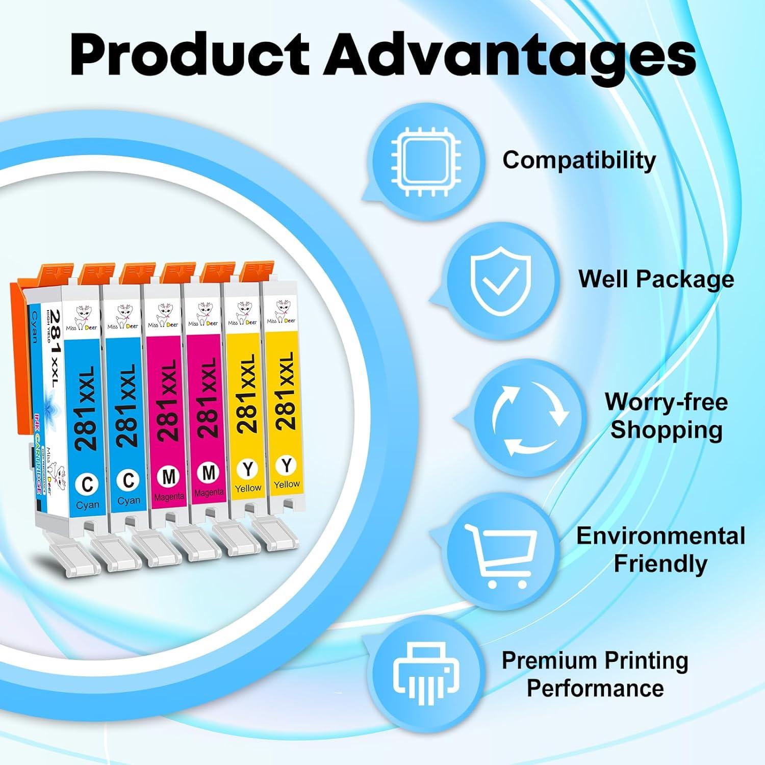 Cartuchos de Tinta Miss Deer CLI-281 XXL Cian/Magenta/Amarillo