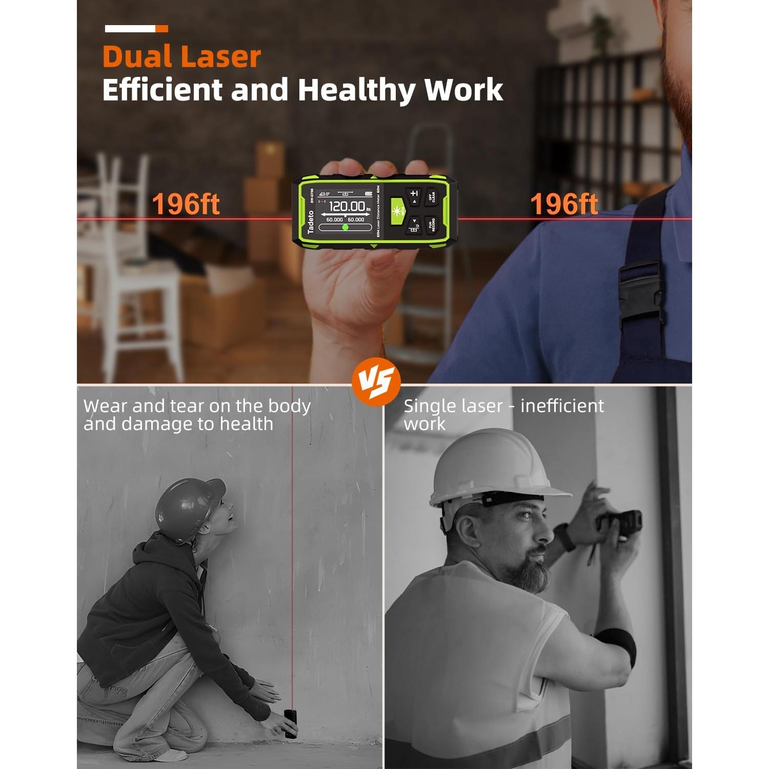 Medidor Láser Dual Tadeto SW-GT60 120M Pantalla LCD