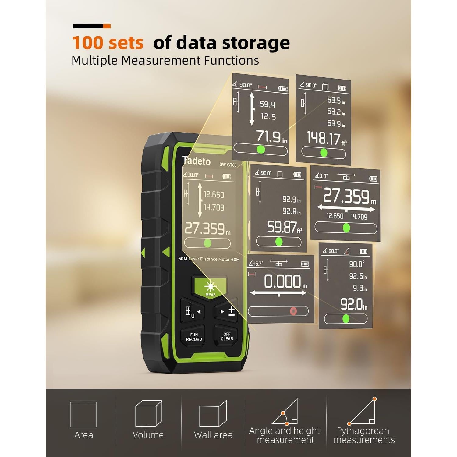 Medidor Láser Dual Tadeto SW-GT60 120M Pantalla LCD