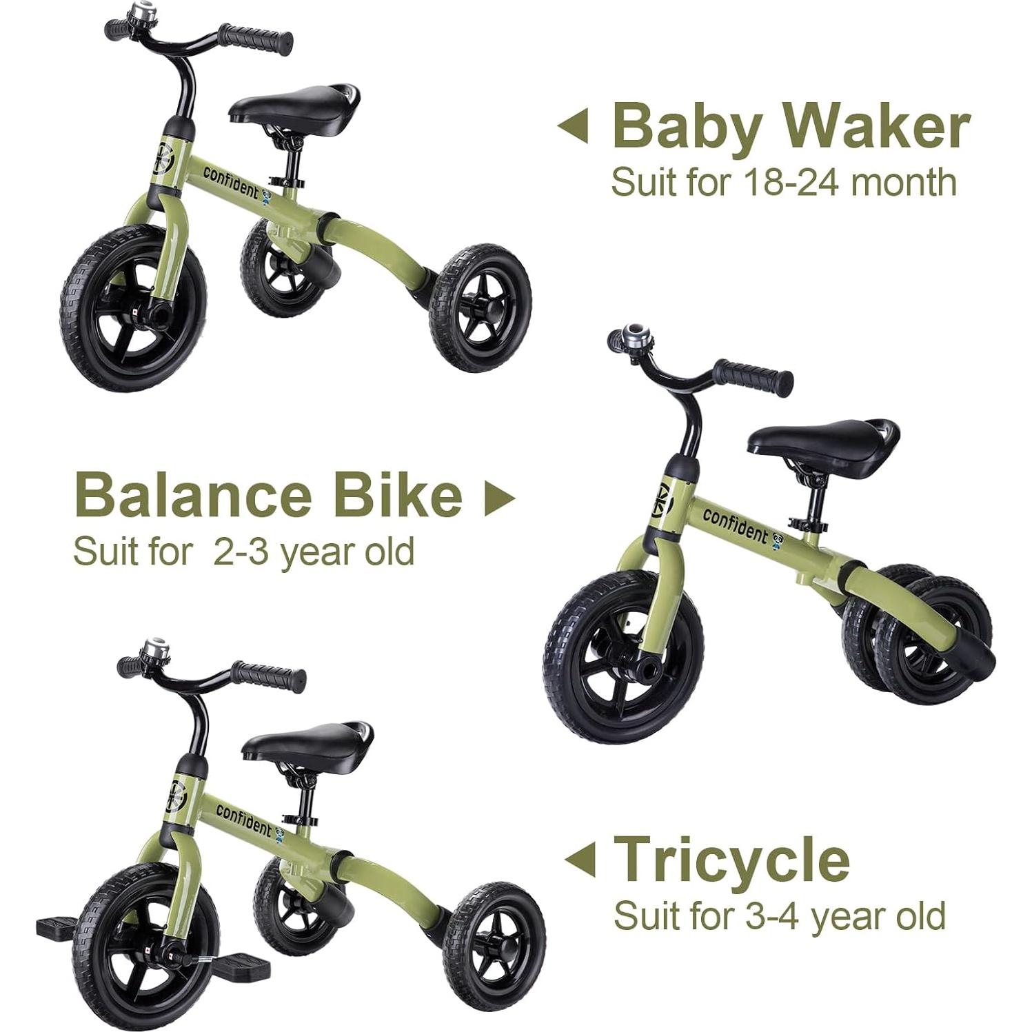 Triciclo 3 en 1 YGJT Verde Militar para Niños 2-5 Años