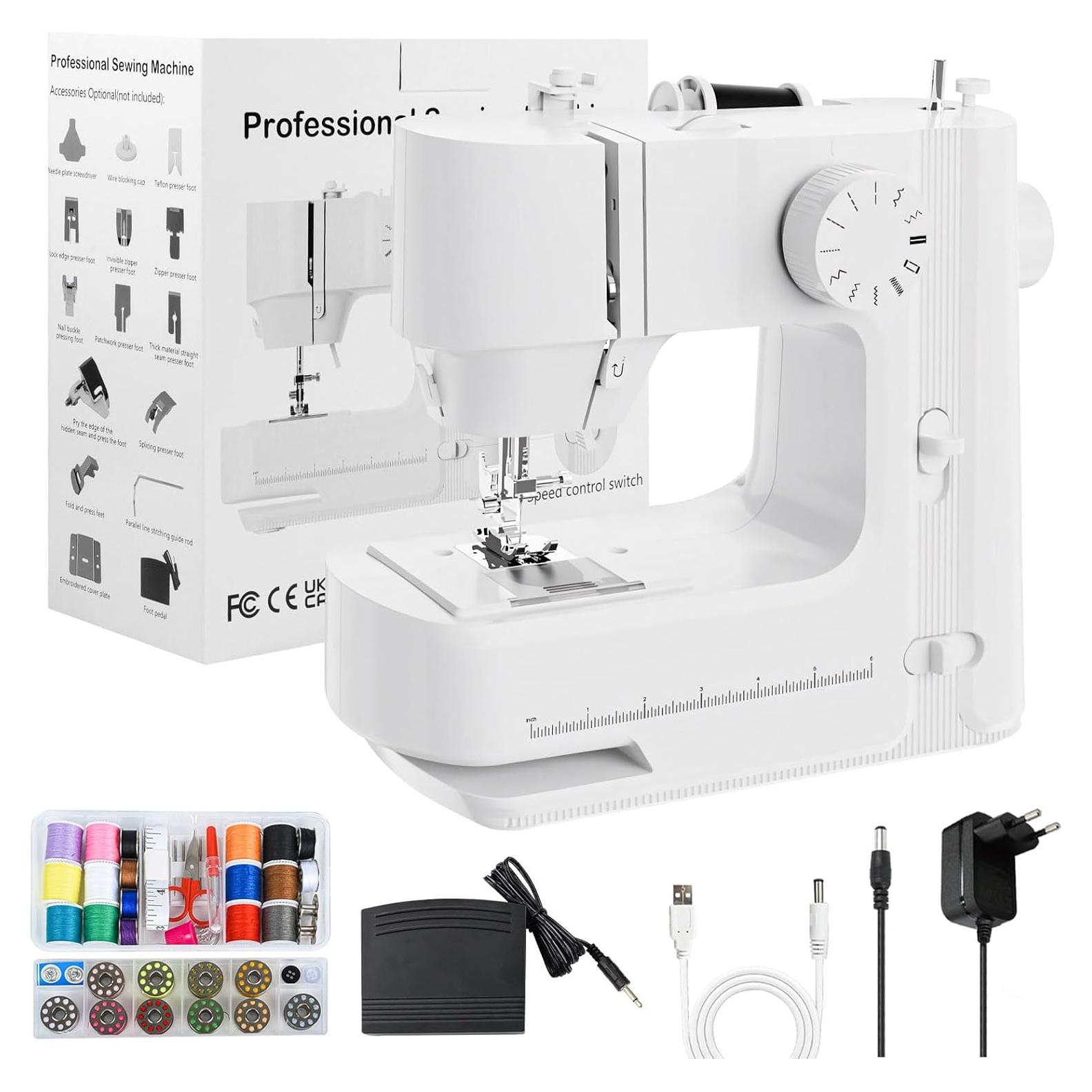 Máquina de Coser Mini TE56965 Blanca con Luz LED y 12 Puntadas