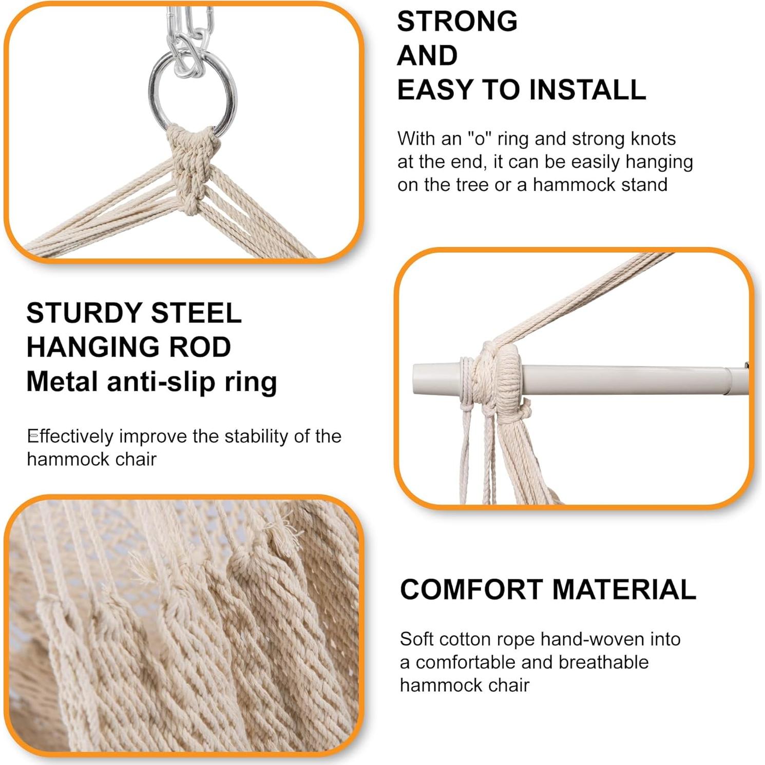 Silla Hamaca Lazy Daze Caribeña Colgante 226.8 kg Beige