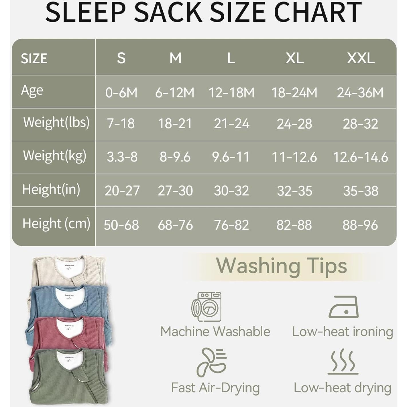 Saco de dormir unisex para bebés 0-6 meses Rayón Bambú 0.5 Tog