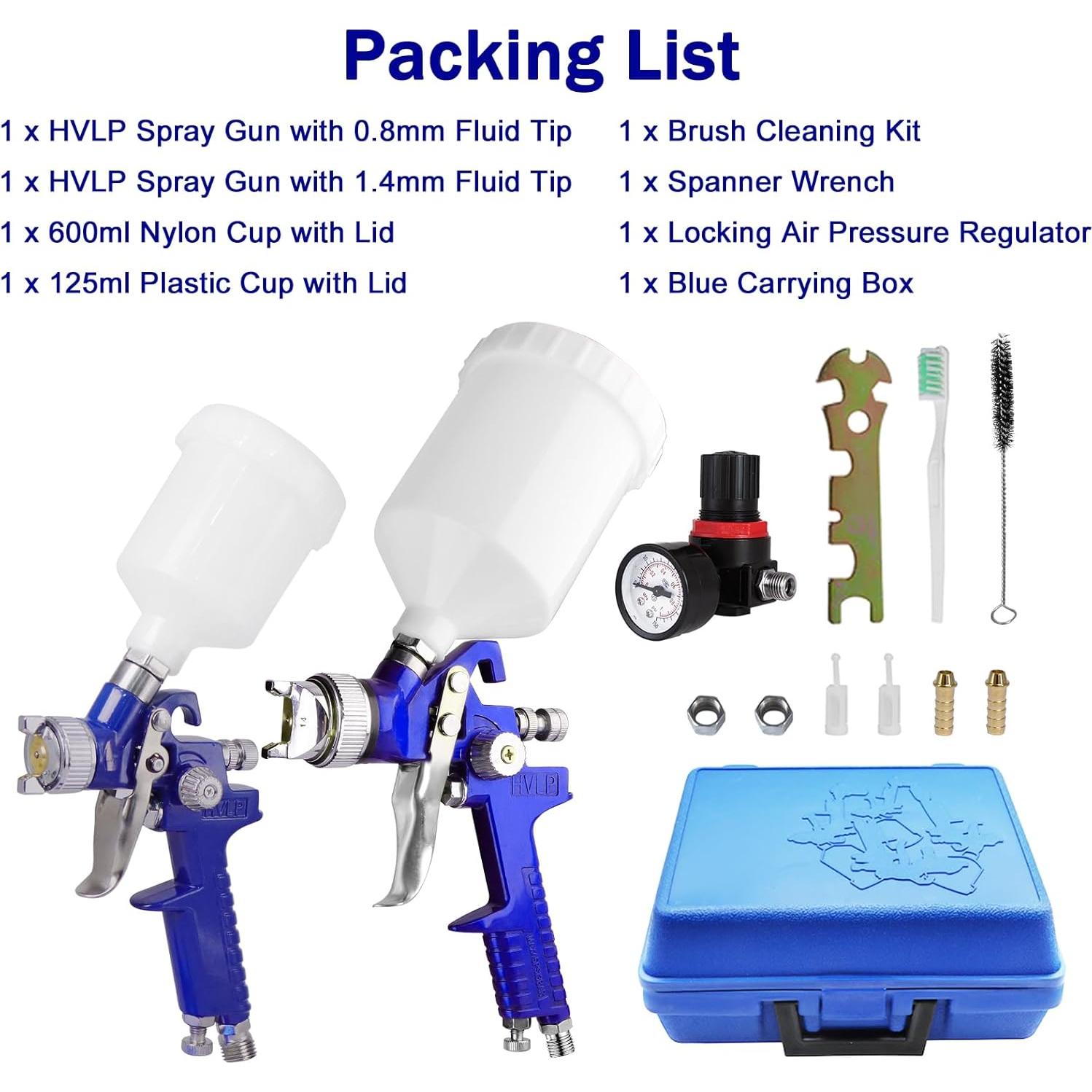 Juego de pistola de pulverización HVLP Colodsuhey 2 piezas 0.8mm 1.4mm