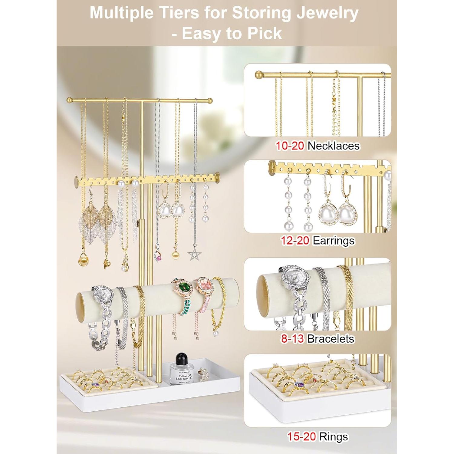 Soporte de Joyería Dorado Boailydi 3 Niveles con Terciopelo